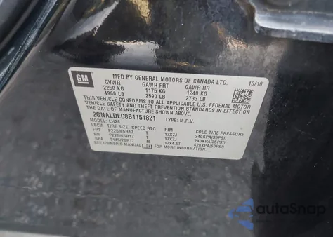 2011 Chevrolet Equinox 1Lt из США, поврежденный, VIN 2GNALDEC8B1151821